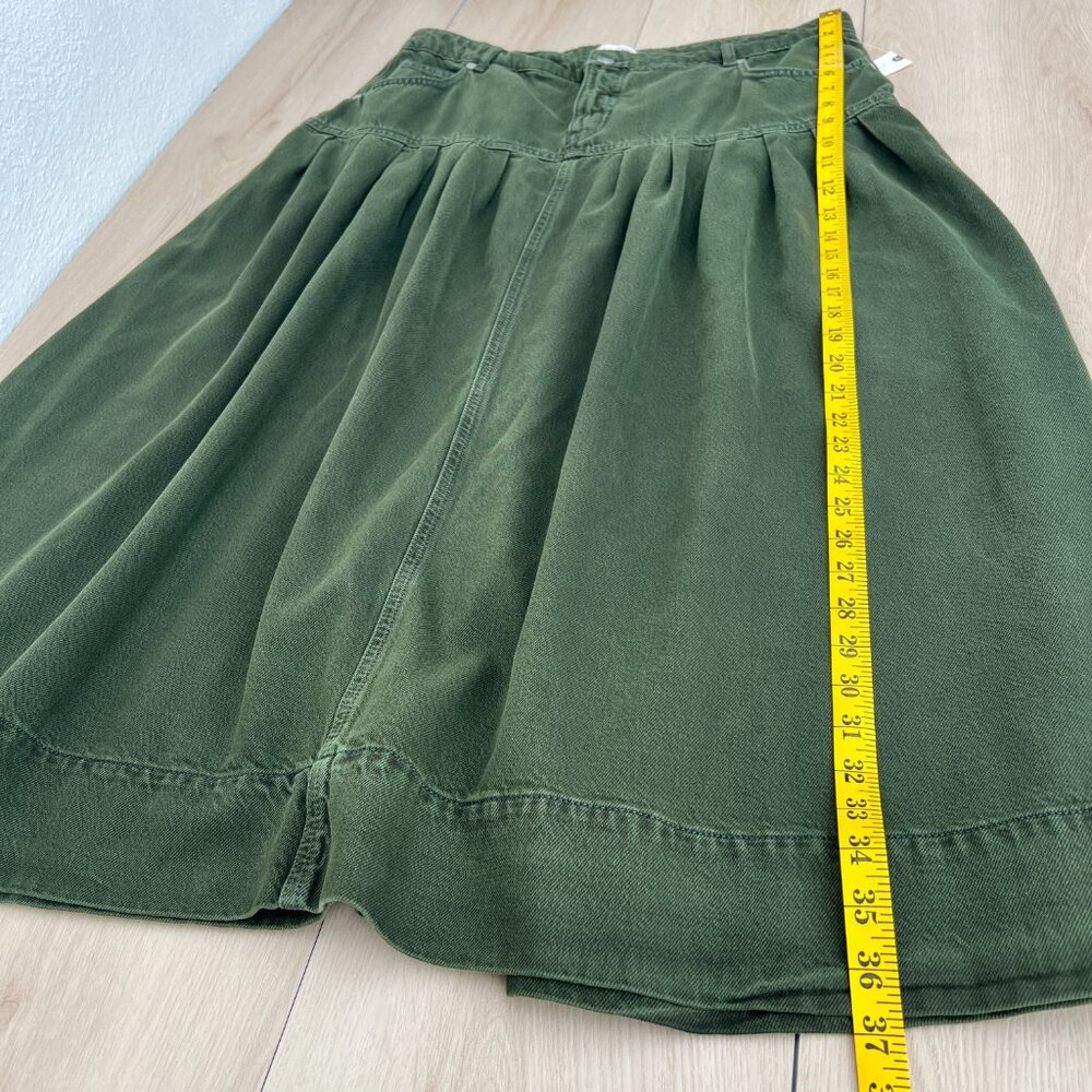 NWT Anthropologie Pilcro Pleated Basque-Waist Olive Green Denim Midi Skirt Sz 16 - Picture 12 of 14